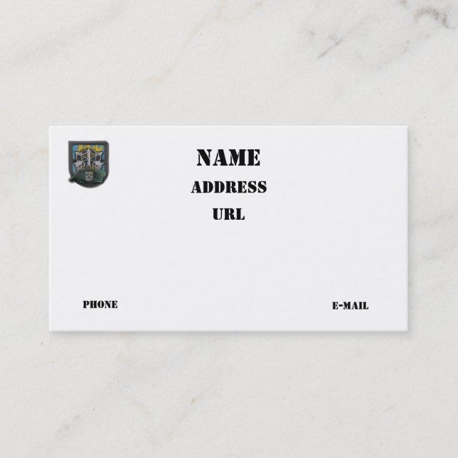 speciella styrkor från 12:e, Grönt Berets-veterinä Visitkort (Framsida)