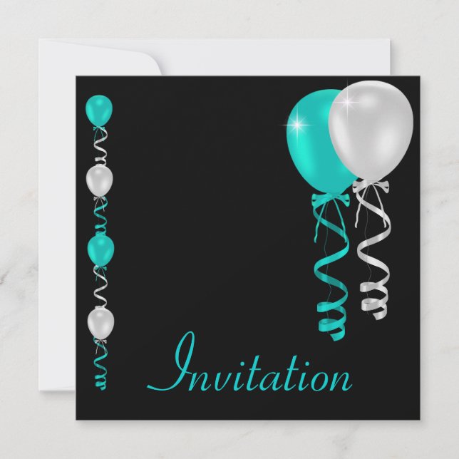 Speciellare händelsen Teal Silver White Black Ball Inbjudningar (Framsida)