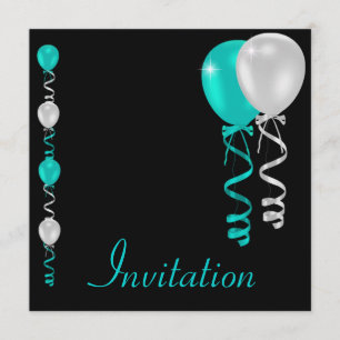 Speciellare händelsen Teal Silver White Black Ball Inbjudningar