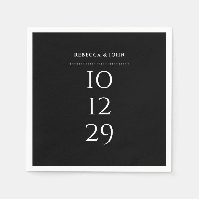 Speciellt datum för svartvitt Bröllop Pappersservett (Framsidan)