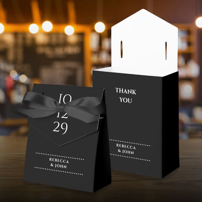 Speciellt datum för svartvitt Bröllop Presentaskar (Black And White Minimalist Special Date Wedding Favor Boxes)