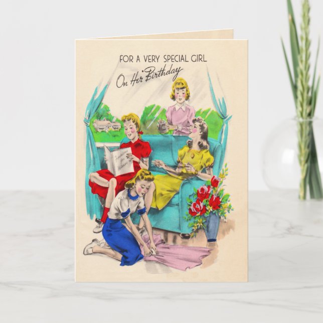 Speciellt flickafödelsedagkort kort (Framsida)