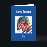 speciellt kort för Örn-födelsedag<br><div class="desc">Watercolor Eagle Stars och stripes USA flagga för den speciella och underbara militärson som gör dig stolt</div>