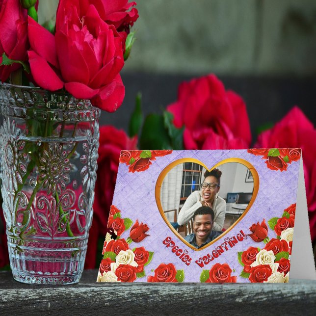 Speciellt Valentine Ro Guld Heart lägg till foto Helgkort (Skapare uppladdad)