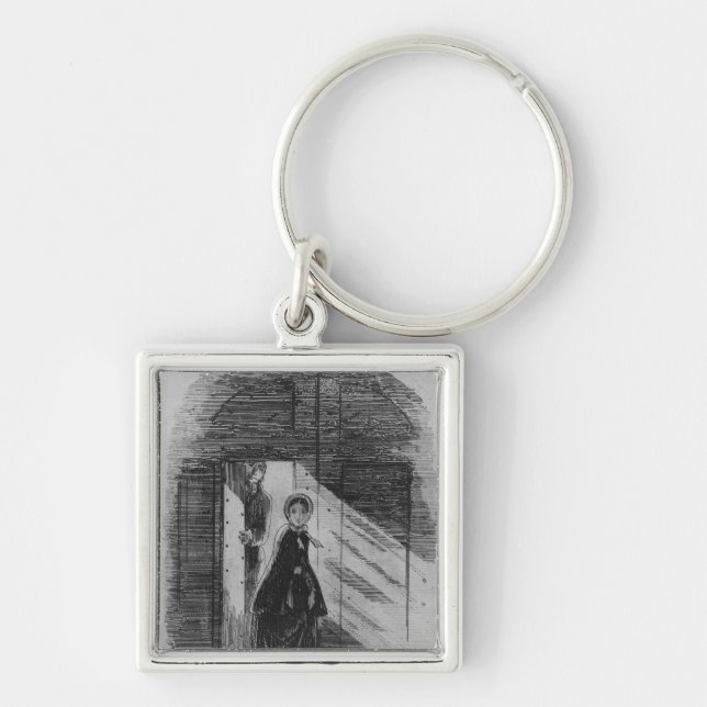 Specificera av amyen Dorrit Fyrkantig Silverfärgad Nyckelring (Framsidan)