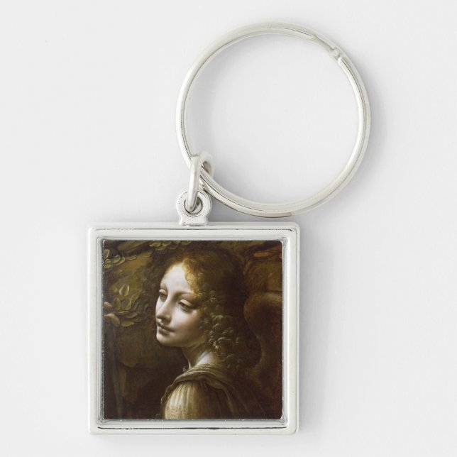 Specificera av ängeln fyrkantig silverfärgad nyckelring (Framsidan)