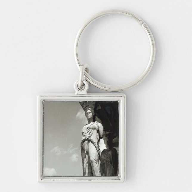 Specificera av en caryatid från Erechtheionen Fyrkantig Silverfärgad Nyckelring (Framsidan)
