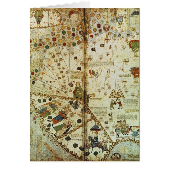 Specificera från en Catalan världskarta Hälsningskort (Framsidan)