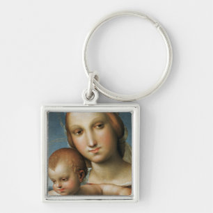 Specificera från <Virgin and Child> Tillskrivat Fyrkantig Silverfärgad Nyckelring