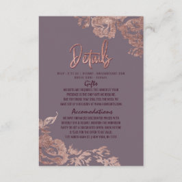 Specificerar rosa guld- blom- purpurfärgat bröllop tilläggskort