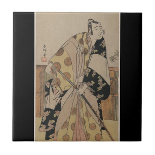 Specificerat porträtt av en Samurai circa 1700s Kakelplatta