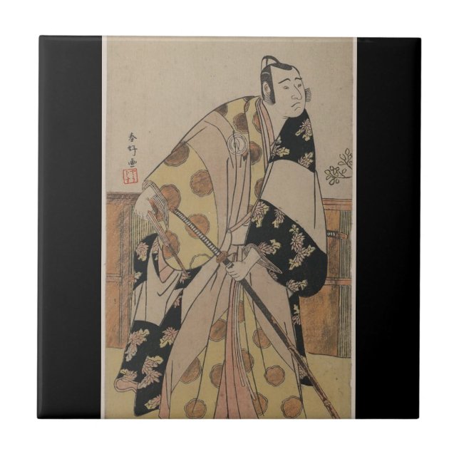 Specificerat porträtt av en Samurai circa 1700s Kakelplatta (Framsidan)