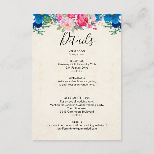 Specifika hölje för rosa och Blåa blommor Bröllop (Framsida)