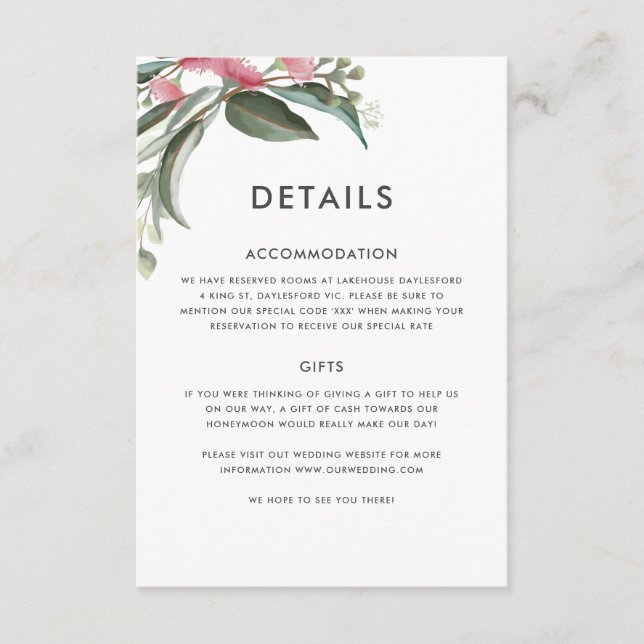 Specifikationskort för Australian Native Gum Löv Tilläggskort (Framsida)