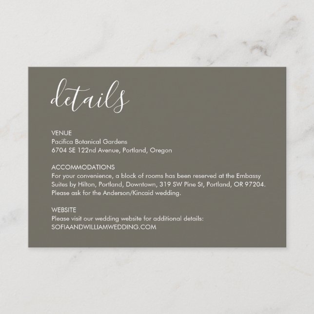 Specifikationskort för boho Desert Grått Bröllop Tilläggskort (Framsida)