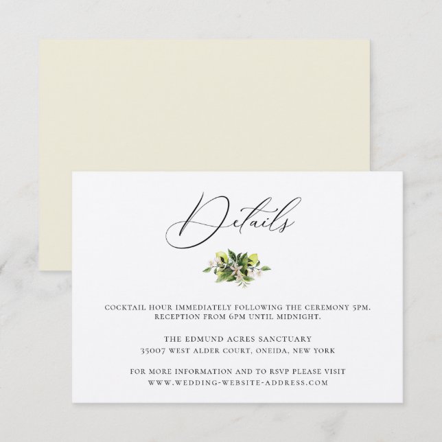 Specifikationskort för botaniska citroner Bröllop Inbjudningar (Fram/baksida)