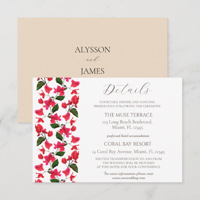 Specifikationskort för Bougainvillea Bröllop Tilläggskort (Fram/baksida)