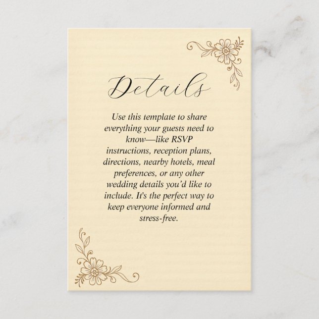 Specifikationskort för Bröllop för Blommigt i vint Tilläggskort (Framsida)