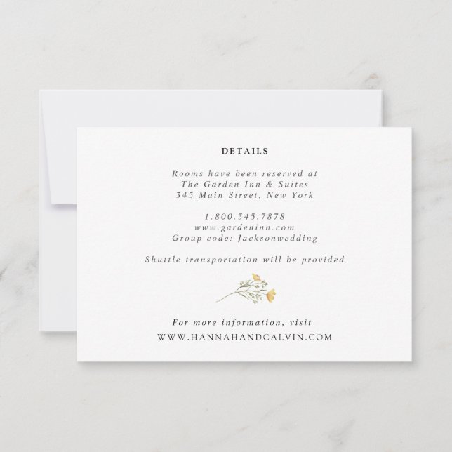 Specifikationskort för delikat Wildblomma Bröllop Inbjudningar (Framsida)