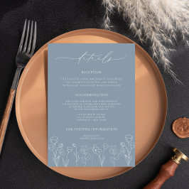 Specifikationskort för Dusty Blue Blommigt Bröllop