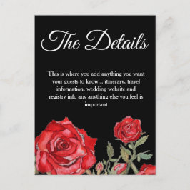 Specifikationskort för Elegant bröllop i röd ros-v Vykort