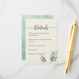Specifikationskort för elegant Eucalyptus Bröllop Tilläggskort
