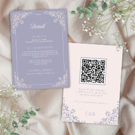 Specifikationskort för fransk Lilac QRCode Bröllop Inbjudningar
