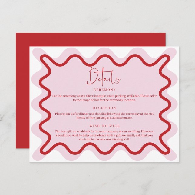 Specifikationskort för Gräns Red Vågigt rosa Inbjudningar (Fram/baksida)