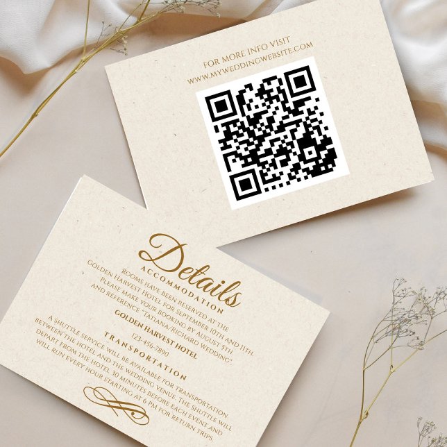 Specifikationskort för Guld-skript med Bröllop med OSA Kort (Elegant Gold Script Wedding Details Enclosure Card)