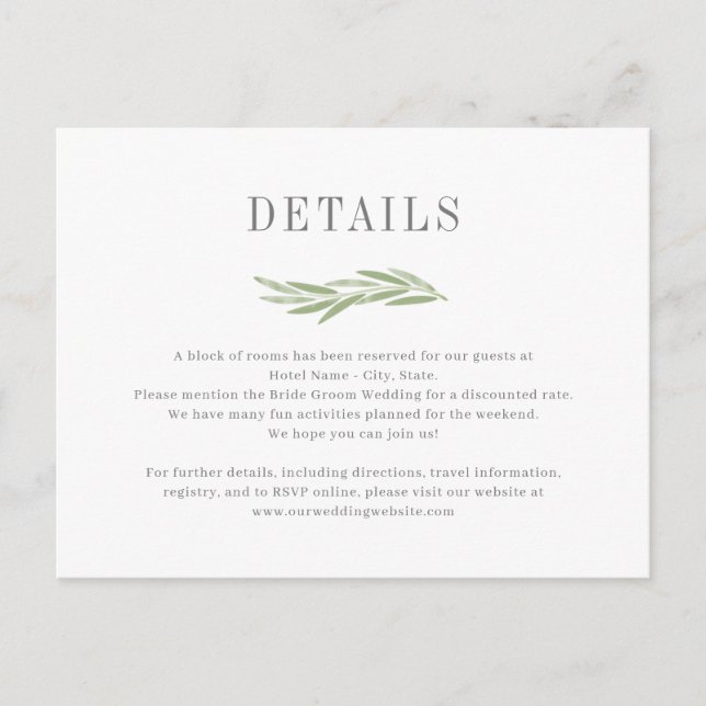 Specifikationskort för hölje i Gren Bröllop Vykort (Framsida)