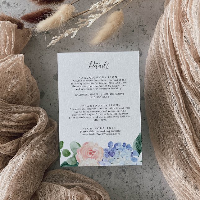 Specifikationskort för Hydrangea Bröllop för elega Tilläggskort (Skapare uppladdad)