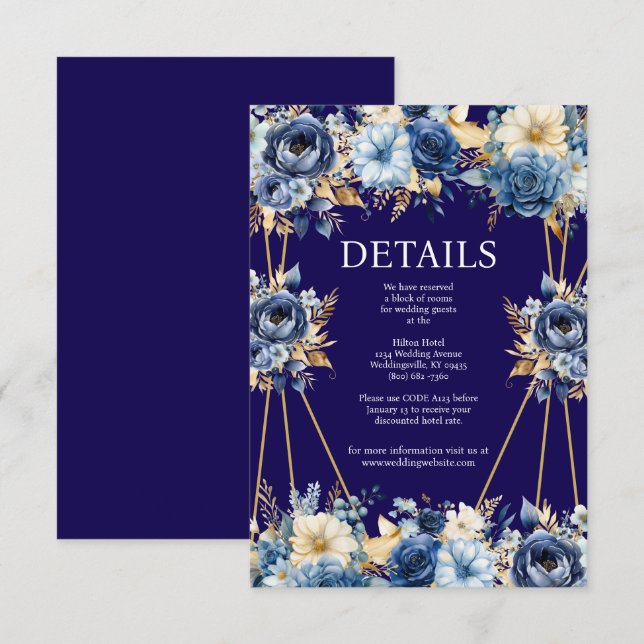 Specifikationskort för marinblått och Guld Tilläggskort (Fram/baksida)