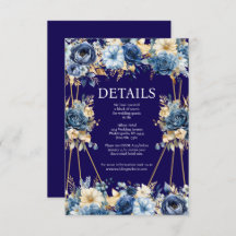 Specifikationskort för marinblått och Guld