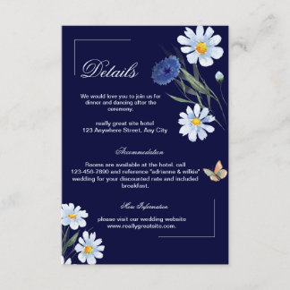 Specifikationskort för marint blått Blommigt Bröll Tilläggskort