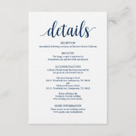 Specifikationskort för Modern Rustik Navy Bröllop Tilläggskort