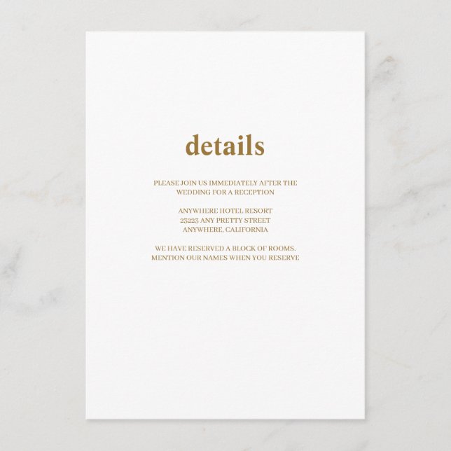 Specifikationskort för modern typ Bröllop Tilläggskort (Framsida)