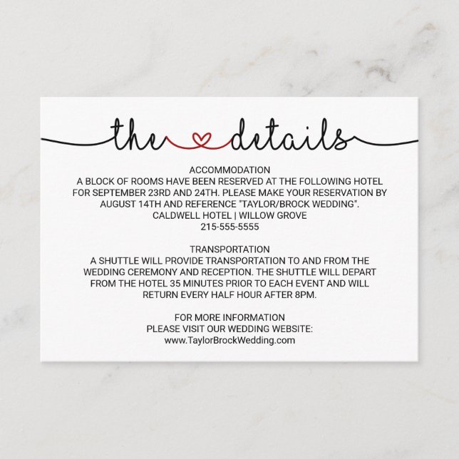 Specifikationskort för Red Bröllop i Kärlek Hearts Tilläggskort (Framsida)