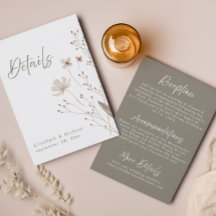 Specifikationskort för Rustic Wildblomma Bröllop