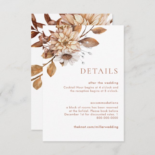 Specifikationskort för Terracotta Blommigt Bröllop Inbjudningar (Fram/baksida)