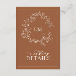 Specifikationskort för Terracotta Monogram Bröllop Tilläggskort