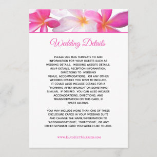 Specifikationskort för Tropical Rosa Plumeria Blom Inbjudningar