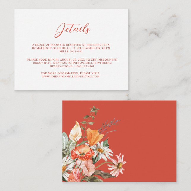 Specifikationskort för vattentorg Blommigt Bröllop Tilläggskort (Fram/baksida)