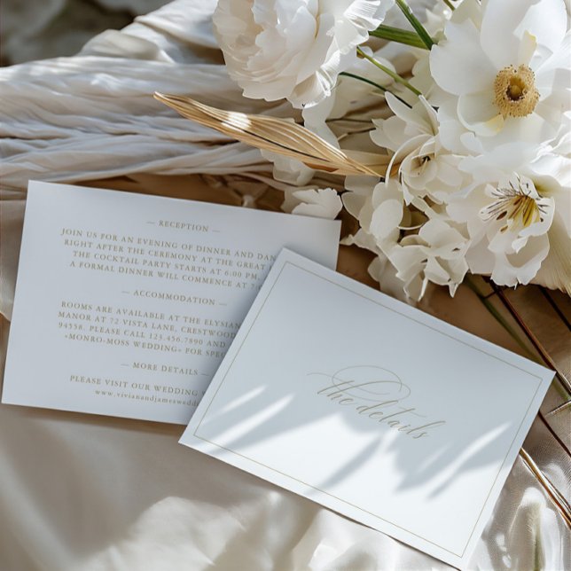 Specifikationskort för vit Bröllop-elegant Tilläggskort (Elegant White Wedding Details Enclosure Card)