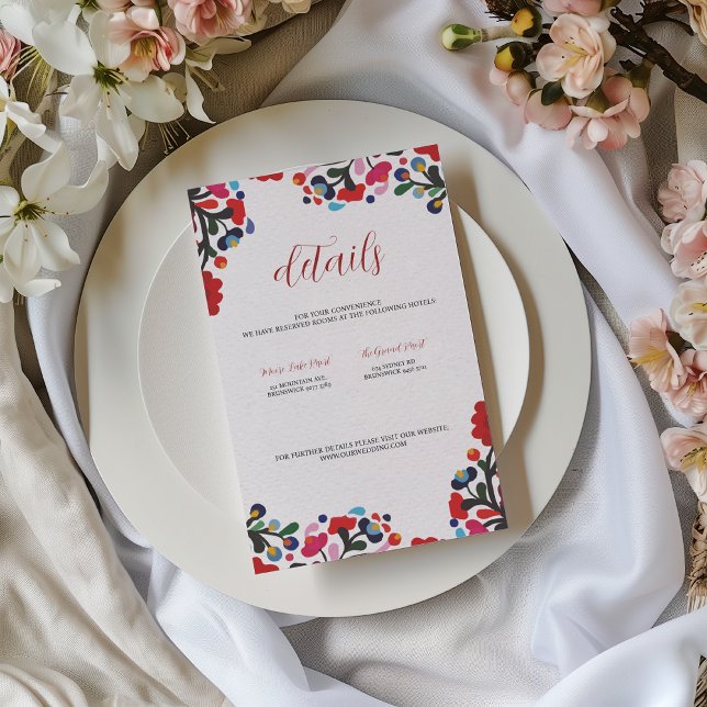 Specifikationskort för zimisk Blommigt, färgstarkt (Mexican Floral Colorful Wedding Details Card)