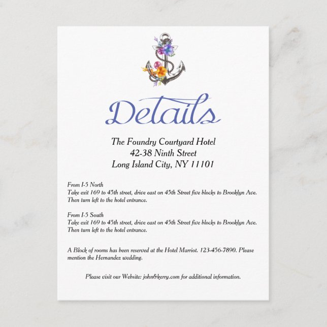 Specifikationsorientering för Blommigt för Nautica Tilläggskort (Framsida)