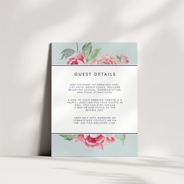 Specifikkort för Antique Peony Bröllop Guest-gäst Tilläggskort (Skapare uppladdad)