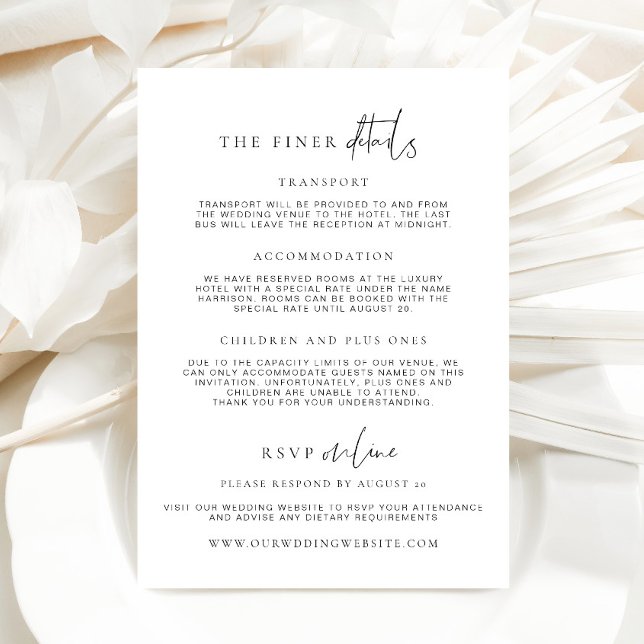 Specifikkort för Estelle Minimalist Bröllop Inbjudningar (All in one wedding invitation Estelle )