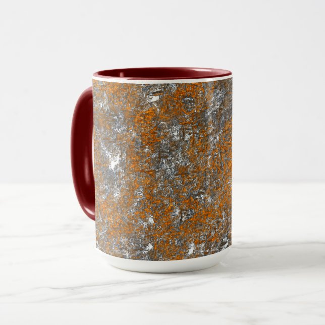Specklad gulaktig orange på vitaktigt grått repch mugg (Framsida vänster)
