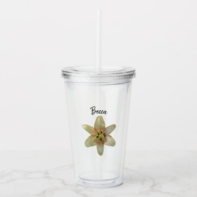 Specklad Gult Lily Flower Personlig Take Away Mugg (Framsida)
