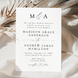 Specklad Modern Elegance Monogram Bröllop Inbjudningar